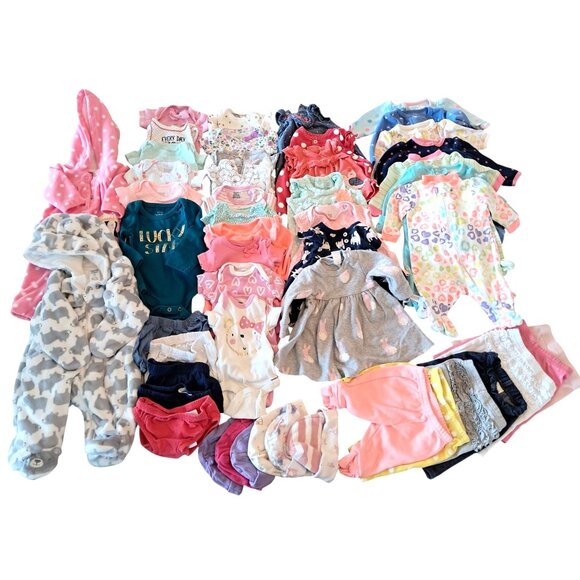 Newborn Baby Girls Clothing Lot 49 Pcs Sleepers Dresses tops + More
